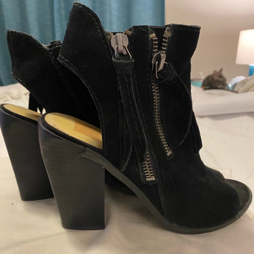 Black zipper open toe booties size 7